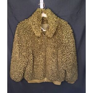APIECE APART Sienta Faux Fur Teddy Sherpa Bomber Jacket Olive Green Size L
